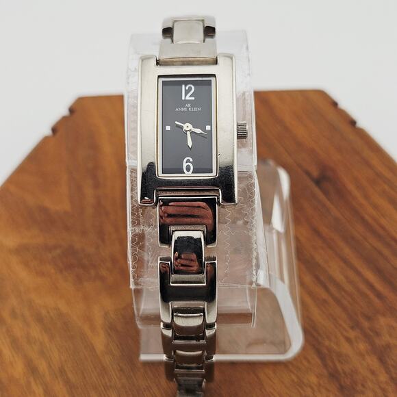 Anne Klein Women's Silver Tone Bracelet Watch Black Dial Everyday Minimalist - Picture 1 of 7